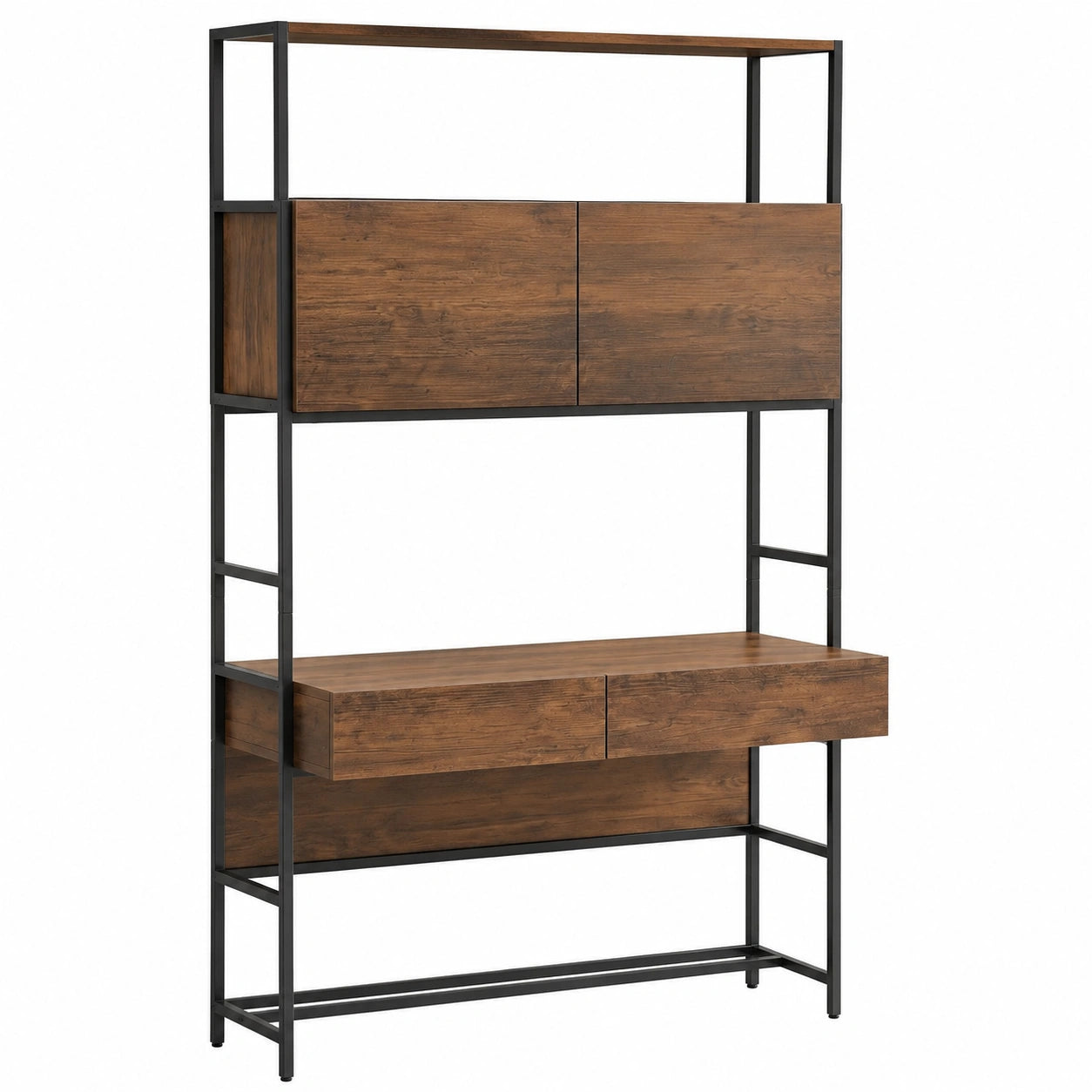 Schreibtisch – 100 × 45 × 185 cm, moderner Stil, mit Schubladen, mit mehreren Türen, mit Ablagen, Braun, für Wohnzimmer - orviloq